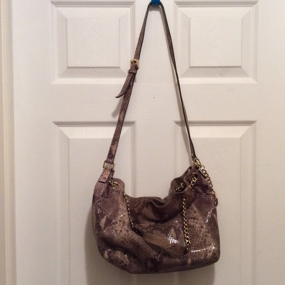 Michael Kors Handbag Beige Brown Snake Print